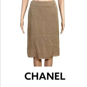 Chanel Vintage Tan Knit Silk Lined High-Waisted Pencil Skirt 4 EUR 36